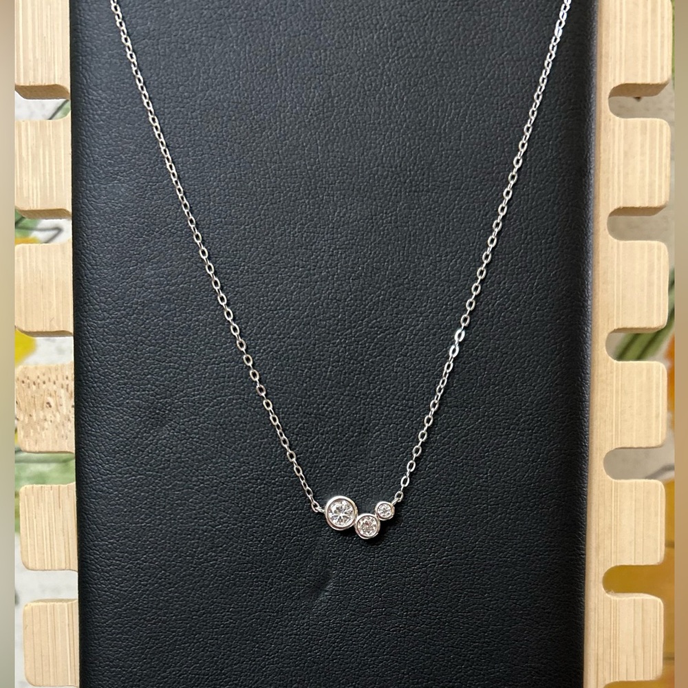 Sterling Silver & 3 Stone Moissanite Necklace - Picture 5 of 10